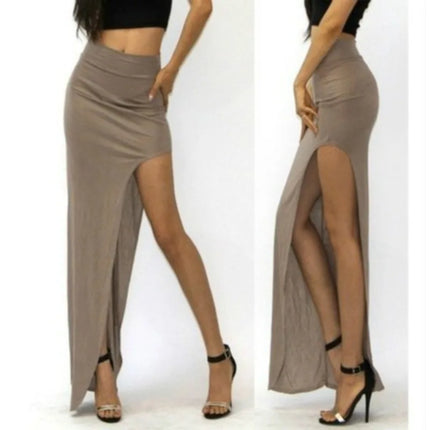 Modische geteilte Röcke Sexy lange Röcke für Damen Offener seitlicher Schlitzrock High-Waist-Rock mit hohem Schlitz Schwarz