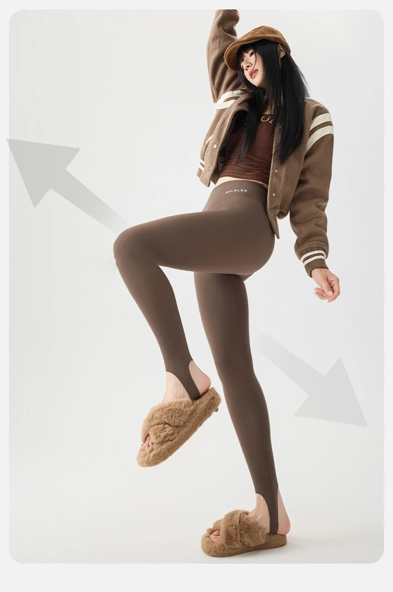 BIVIGAOS Autumn Winter Thick Foot Pants Sharkskin Leggings Women's Rabbit Fleece Warm Leggings High Waist Elastic Non Trace Yoga