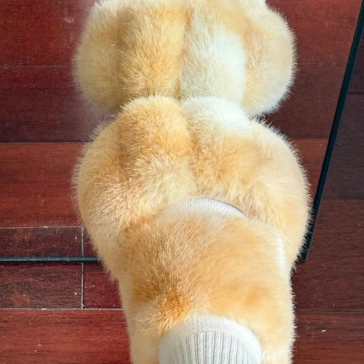 Women Kawaii Furry Cat Paw Slippers, Imitation Fur Fluffy Plush Warm Home Shoes, Comfort Flat Heel Cute Cat Slippers for Bedroom Indoor Daily Wear