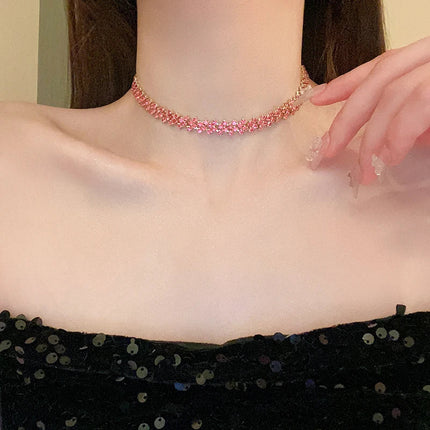 Luxury Shiny Full Rhinestone Choker Necklace for Women Personalized Geometric Crystal Necklaces Wedding Jewelry Party Gifts PlatiNum