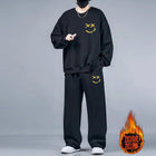 2pcs Set Men's Sweatshirts Pants Plus Size Fleece-lined Tops Sports Jogging Trousers Fashion Casual Pullover Hoodies Sweatpants PlatiNum