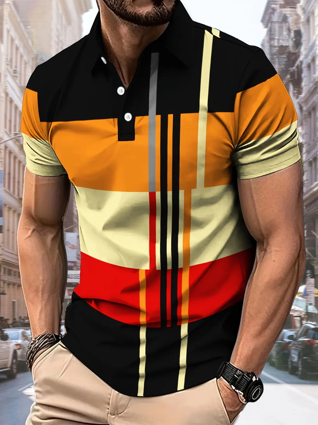 The new 2025 summer men's POLO shirt features a casual 3D striped pattern print, comfortable, breathable, and fashionable
