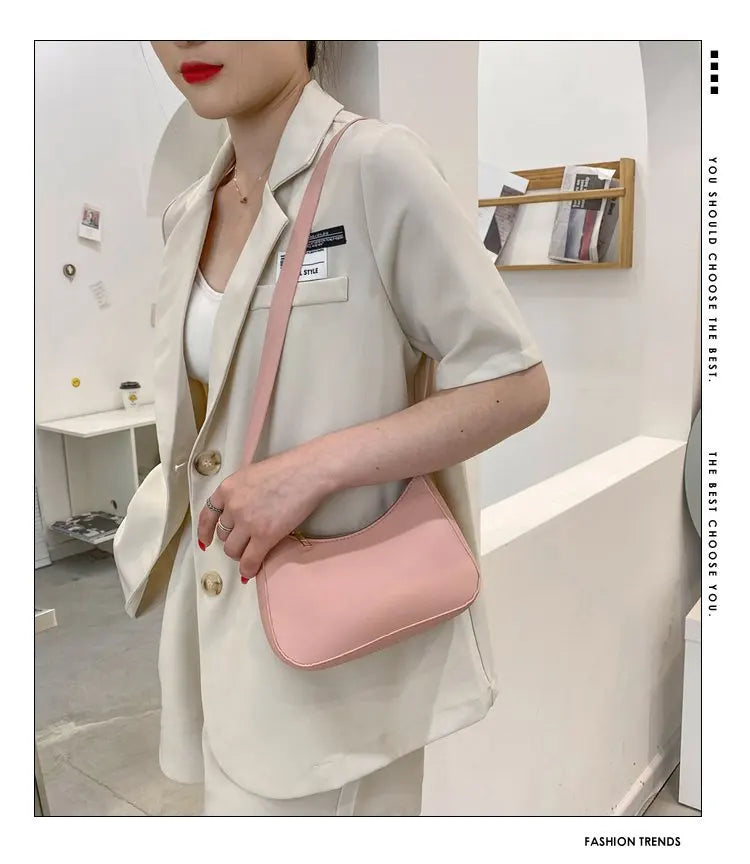 New Women's Fashion Handbags Retro Solid Color PU Leather Shoulder Underarm Bag Casual Women Hobos Handbags sac à main femme PlatiNum