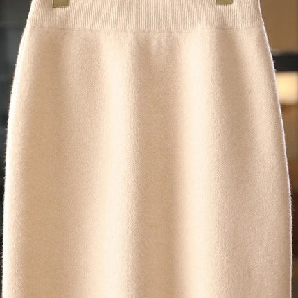 Autumn Winter Women Wool Skirt Elastic Waist Mini Slim Fit Cashmere Skirts 100% Merino Wool Knitted Office Lady Above Knee Dress PlatiNum