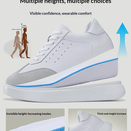 7CM Invisible Height Elevator Shoes for Men Breathable Comfort Leather Casual Sneakers Thick Platform Sole Lace Up Lift Sports