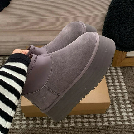 2026 New Winter Warm Wool Dipu Platform Thick Sole Height Increase Genuine Leather And Fur Snow Boots For Women