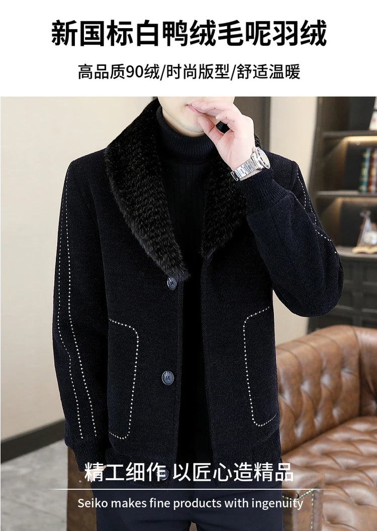 Casual Winter Men's Slim White Duck Down Jackets Warm Short Fur Collar Puffer Woolen Coat Outwear Thicken Windproof Top Clothing
