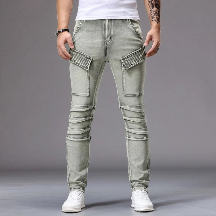 Men's Casual Jeans Vintage Straight Leg Elastic Slim Fit Autumn Winter Sweatpants Trousers Skinny Y2k Jeans Men's Cargo Pants