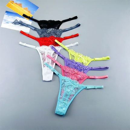 3PCS Adjustable Sexy Transparent Thong Panties Women Lace Underwear Low Waist Female T-back String Underpants