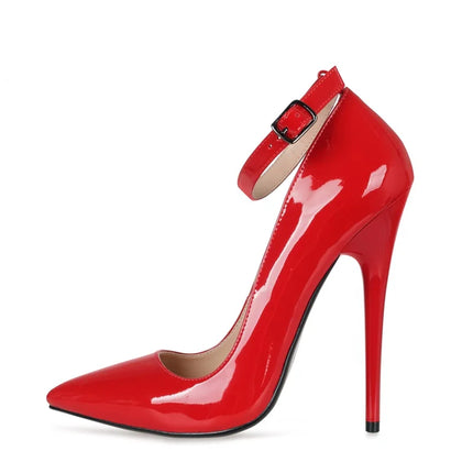 CACA 16cm décolleté da donna con tacchi estremamente alti, scarpe basse Sexy in pelle verniciata, cinturino alla caviglia, nero, rosso, bianco, colori personalizzati, Dropship