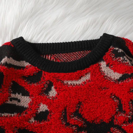 Autumn and Winter Velvet Spider Jacquard Double-Sided Pattern Pullover Sweater Casual Round-Neck Knit Men's Pullover Sweater Suitable for Daily Wear, Unisex Outerwear