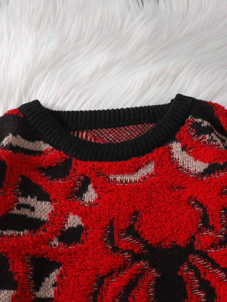 Autumn and Winter Velvet Spider Jacquard Double-Sided Pattern Pullover Sweater Casual Round-Neck Knit Men's Pullover Sweater Suitable for Daily Wear, Unisex Outerwear
