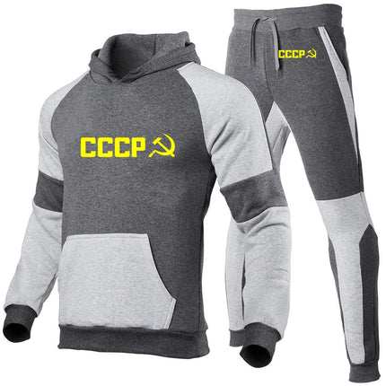 CCCP Russian 2025 Print New Men USSR Soviet Union Fashion Hoodie Sportswear Jogging Tracksuit Running Sport Suits+Pant 2Pcs Set PlatiNum