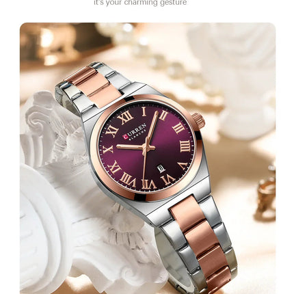 CURREN Orologio da donna, Orologi da donna, Orologi da donna, Abito alla moda impermeabile Bracciale in acciaio inossidabile Orologi analogici Data platinumshop