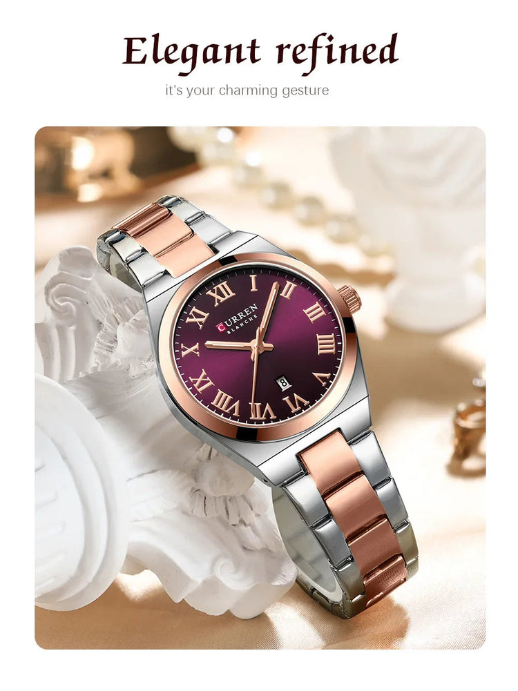 CURREN Orologio da donna, Orologi da donna, Orologi da donna, Abito alla moda impermeabile Bracciale in acciaio inossidabile Orologi analogici Data platinumshop