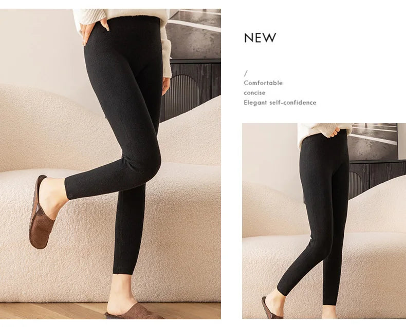 New Women's Cashmere Leggings Soft Comfortable Stretchy Solid Color Long Pants for Autumn Winter Season