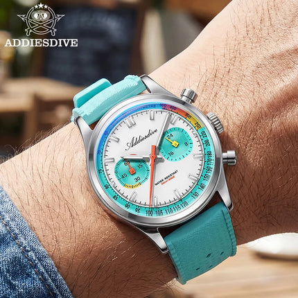 ADDIESDIVE HOT 38mm Men's Watch AD2549 BGW9 Super Luminous Fluorocarbon Rubber 10Bar Waterproof 0S21 Chronograph Quartz Watches