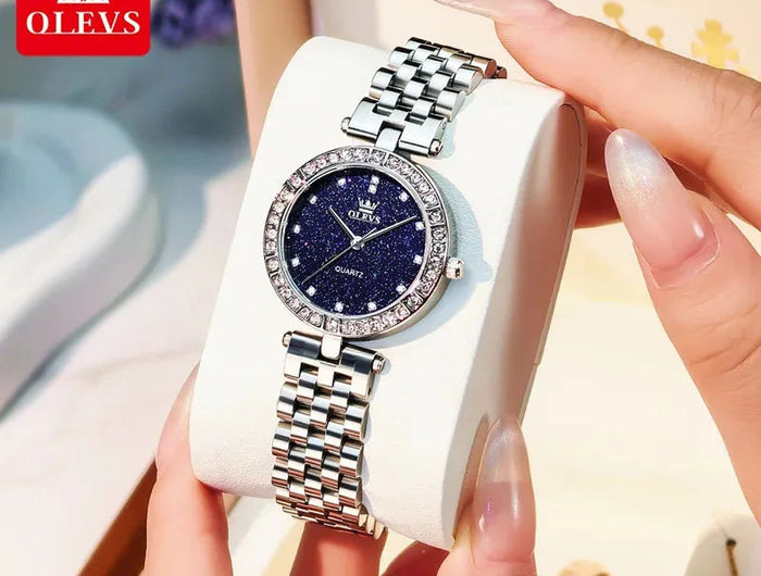 OLEVS 3641 Elegante orologio al quarzo da donna impermeabile Quadrante stellato luminoso in acciaio inossidabile con confezione regalo - Accessorio alla moda da donna platinumshop
