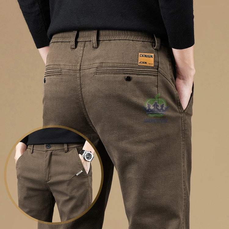 Autumn Winter Cotton Fabric Stretch Casual Pants Men Slim Fit Grey Black Korea Work Classic Brown Cargo Trousers Male 28-38