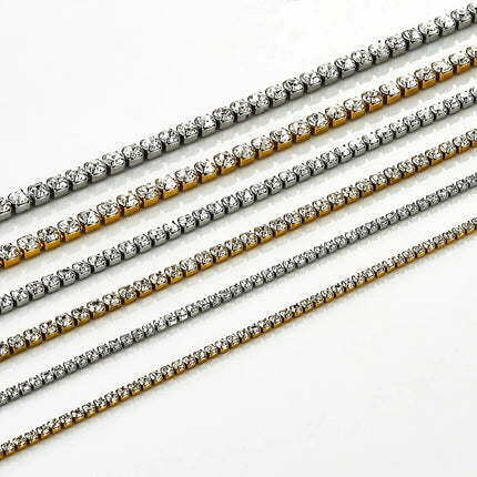 Stainless Steel Shiny Necklace For Men Women Gold Silver Color  Width 2/3/4MM Choker Necklaces With Rhinestones Jewelry Gifts PlatiNum