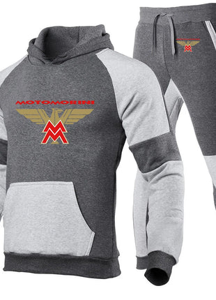 2024 Spring Autumn Men's Moto Morini Logo Print Sports Splicing Cotton Hooded Tracksuit+Jogging Sweatpants Trend Comfortable Set PlatiNum