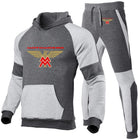 2024 Spring Autumn Men's Moto Morini Logo Print Sports Splicing Cotton Hooded Tracksuit+Jogging Sweatpants Trend Comfortable Set PlatiNum