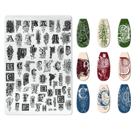 Flowers Love Nail Stamping Newspaper Splice Theme Irregular Stamping Plates Letter Nail Art Printing Stencil Tool Big Size Tools