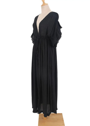 Costume da bagno donna taglie forti copricostume con scollo a V profondo costume da bagno Bikini Coverup abito lungo Kimono caftano diviso platinumshop