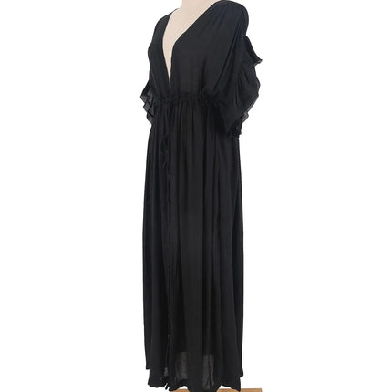 Costume da bagno donna taglie forti copricostume con scollo a V profondo costume da bagno Bikini Coverup abito lungo Kimono caftano diviso platinumshop