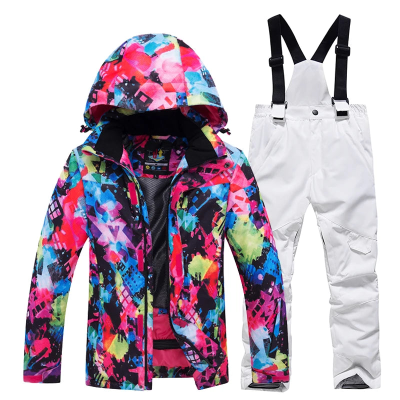 Cheaper, Children's Snow Suit, Snowboard Clothing Sets, Outdoor Wear, Ski Coat and Strap Pant, Kids Costumes, Boy‘s and Girl's