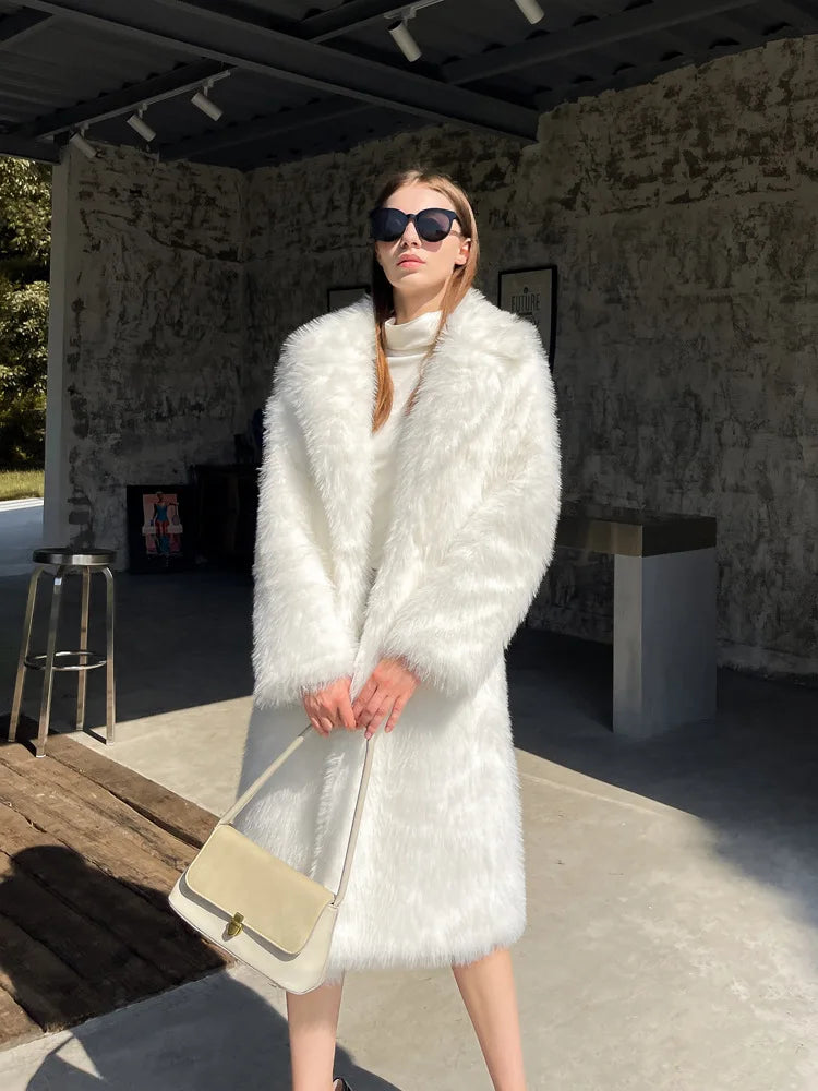 ZADORIN Winter Fluffy Jacket Women Solid Lapel Long Faux Fox Fur Coat Ladies Furry Warm Pink White Jacket Trench Coats Tops