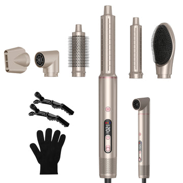 UKLISS 661 Champagne Color 6-in-1 Hot Air Styler, Air Curler for Straightening & Smoothing Hair, Hair Dryer Brush for Drying & Volumizing, Direct Airflow to Roots for Quick Drying, Create Fluffy Hairstyles, Household Hair Sty
