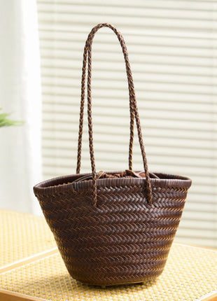 Borsa a secchiello intrecciata a mano 2026 in vera pelle, borsa a tracolla vintage da donna per uso quotidiano, pendolarismo e vacanze