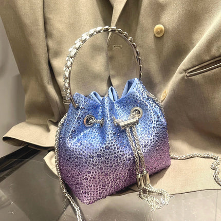 Handle Rhinestones Evening clutch Bag Purses and handbag luxury Designer shoulder bag Shiny Crystal Clutch purse bucket bag PlatiNum
