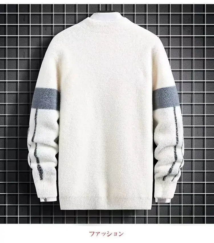 Men Winter Warm Black Sweater Pullovers Autumn High Quality Men's Rock Hip Hop Plush O Neck Top Men's Cloting New 2024