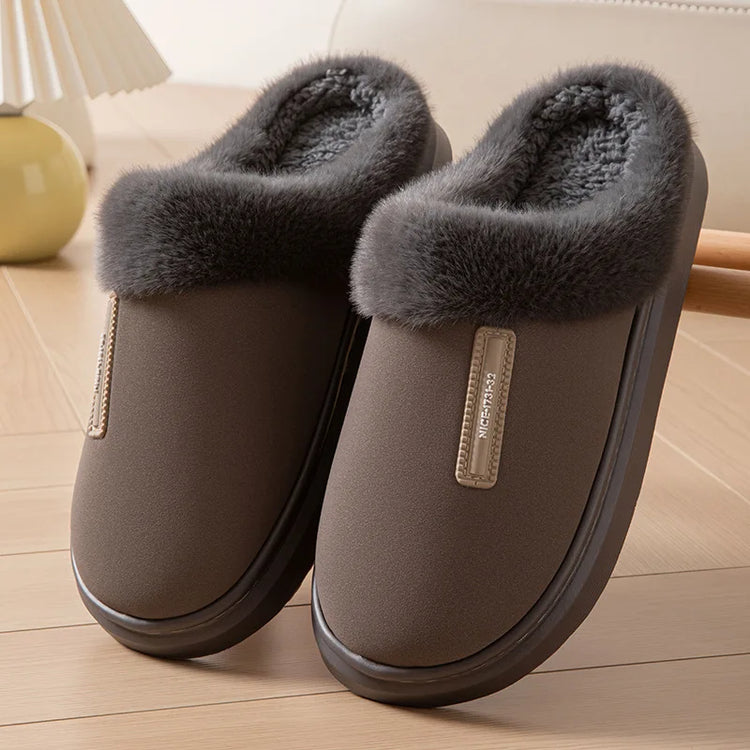 2026 New Large Size Mens Winter Cotton Slippers Thickened Non Slip Sole Indoor Home PU Plush Warm Slippers for Men