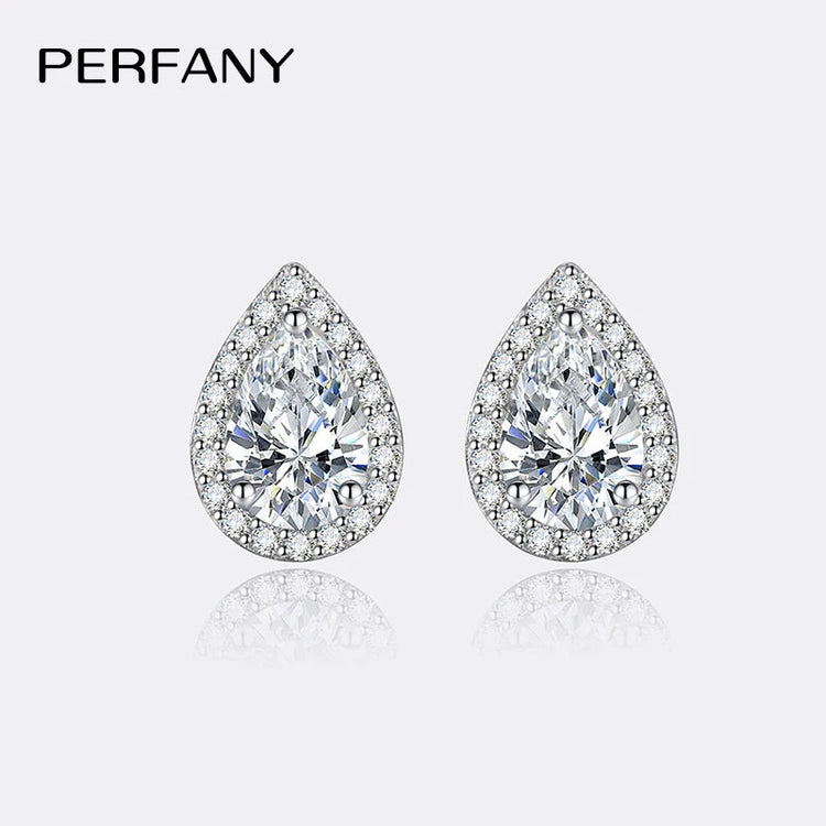 PERFANY 1CT Moissanite Earrings for Women S925 Pure Silver Water Droplet Cutting Laboratory Diamond Earrings Luxury Jewelry PlatiNum