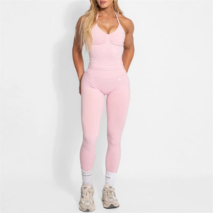 Women's Yoga Set Bum Balance Fitted Halter Tops & Shaping Pants 2pcs Yoga Sportwear Workout Gym Clothing High Waist Leggings Set