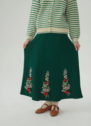 62-96cm Waist Fall Winter Long Skirts Women Elegant Handmade Embriodery Crochet Red Fruit Cashmere Wool Knitted Emerald Skirts PlatiNum