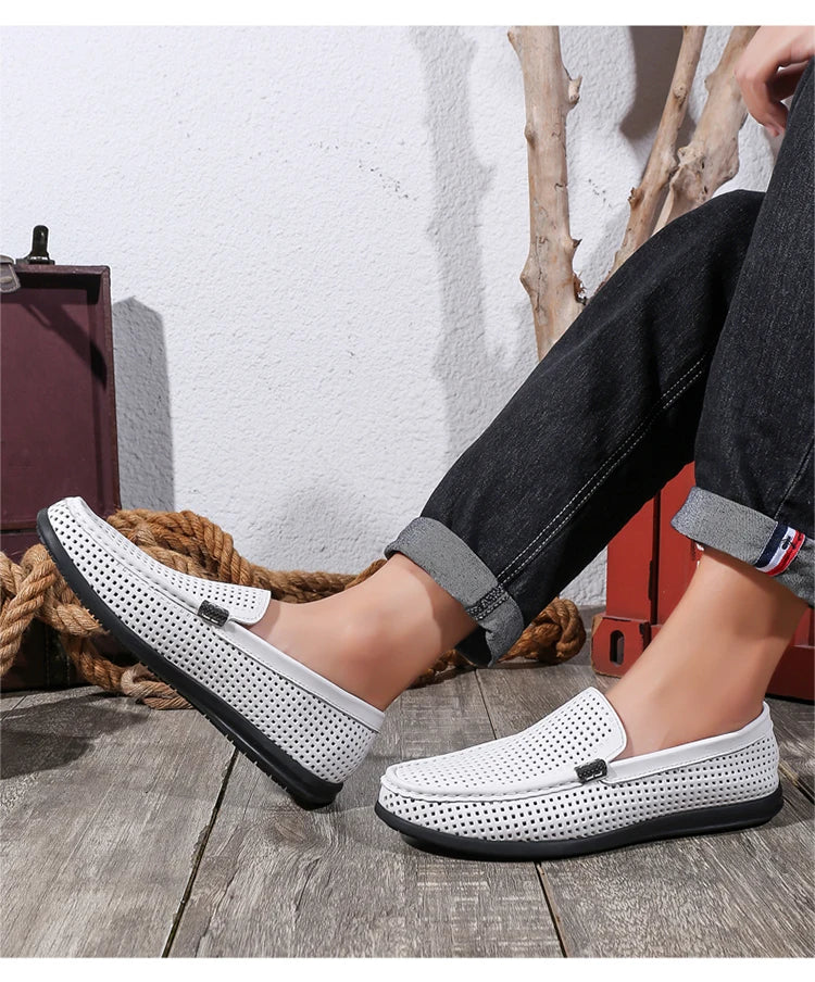 2025 Estate Scava Fuori Penny Mocassini Da Uomo Scarpe Da Barca Traspirante Uomo Mocassini In Pelle Slip On Appartamenti Mens Casual Scarpe Da Guida