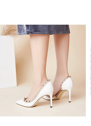 scarpe da donna di marca di lusso Sandali da donna Rivetti estivi Tacchi alti Lato vuoto Scarpe da donna da ballo in pelle moda femminile da donna