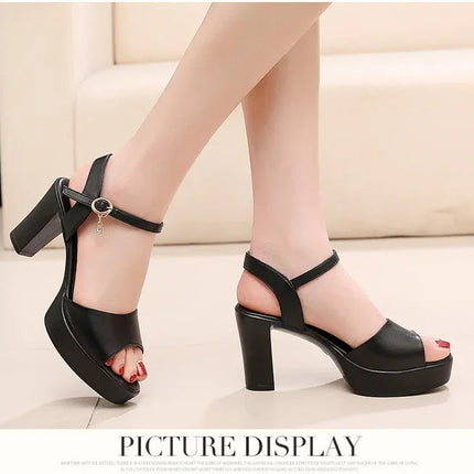 Size 32-43 2024 Genuine Leather Fashion Fish Mouth Women'S High Heel Summer Shoes Dress Sandals Female Woman Sandals Platform PlatiNum