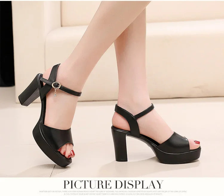 Size 32-43 2024 Genuine Leather Fashion Fish Mouth Women'S High Heel Summer Shoes Dress Sandals Female Woman Sandals Platform PlatiNum
