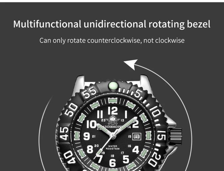 ADDIESDIVE 44mm Men's  Wrist Watch 50m Water Resistant Large Luminous Dial Date Display Stainless Steel Men's Quartz Watch