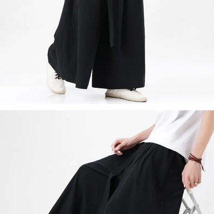 Pantaloni retrò in cotone e lino stile cinese Uomo Kimono estivo Pantaloni tradizionali in tinta unita Pantaloni casual a gamba larga streetwear maschile