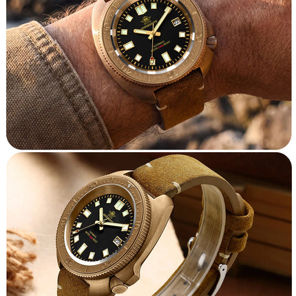 ADDIESDIVE CUSN8 Bronze Watch Men Automatic Wristwatch Calendar Sapphire Glass Luminous 20Bar Waterproof Diving Mechanical Watch