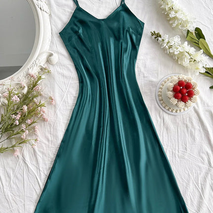 Elegante camicia da notte in raso da donna, sexy e comoda, abito lungo a tinta unita, pigiama per donna