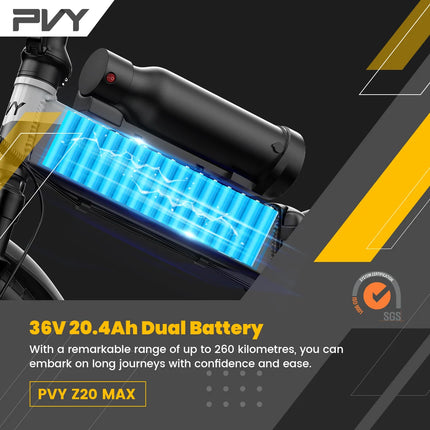 Bicicletta Elettrica PVY Z20 MAX, Sensore di Coppia, Motore da 750W, Doppia Batteria 36V25.6Ah, Pneumatici da 20*2.3 pollici, Autonomia Massima 200km, Freno Idraulico