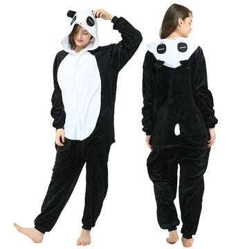 Unisex Men Women Animal Oneises Couple Pajamas One-piece Pyjamas Winter Coral Fleece Cartoon Homewear Large Size Hooded Jumpsuit