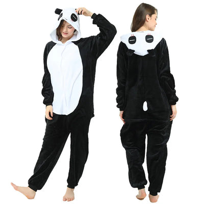 Unisex Men Women Animal Oneises Couple Pajamas One-piece Pyjamas Winter Coral Fleece Cartoon Homewear Large Size Hooded Jumpsuit